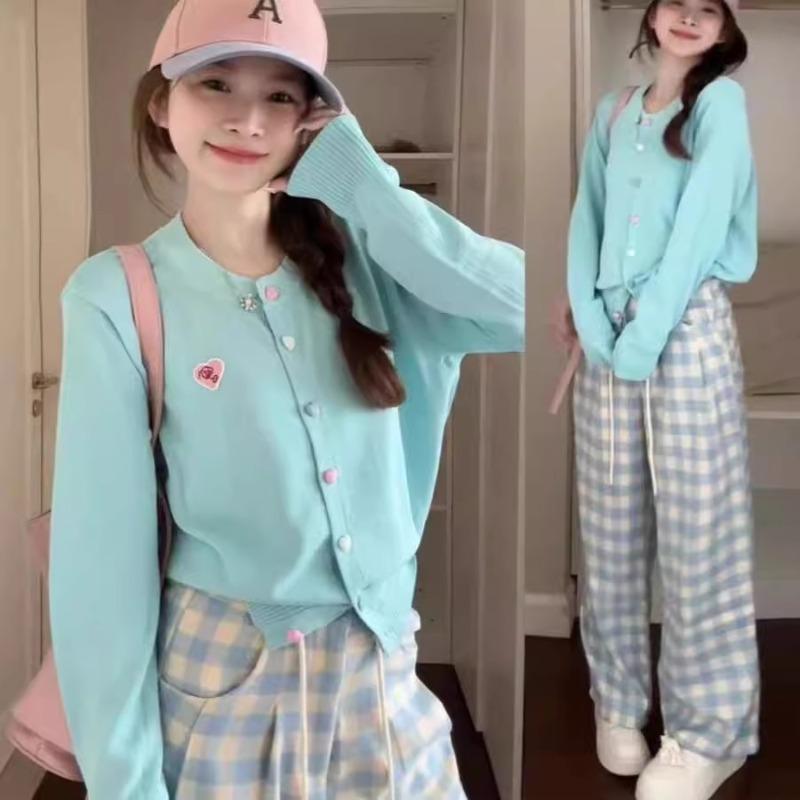 Soft Girl, Light Blue Long-sleeved Knitted Cardigan Women's Dopamine Top Women's Early Autumn Thin Sweater Jacket
