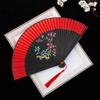 Chinese Style Flower Folding Fan with Tassels Vintage Portable Hand Fan Wedding Dance Party Decorative Handheld Fan Travel Accessory