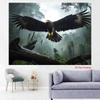 2D Eagle in Flight Tapestry Misty Rainforest with Falling Rain
