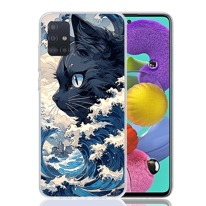 

Anime Cat Sea Wave Aesthetic Phone Case For Samsung Galaxy A52 A32 A22 A12 A02S A50S A30S A51 A31 AA71 Note 20 Ultra 10 S10 Plus Samsung A71 4G