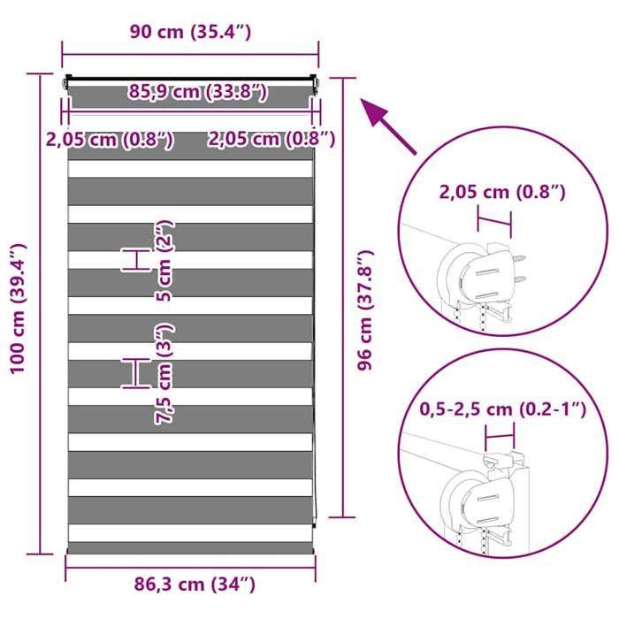 VidaXL Store zèbre blanc 90x100 cm largeur du tissu 85,9 cm polyester, store à enrouleur zébré, store zébré pour fenêtre, 4014727