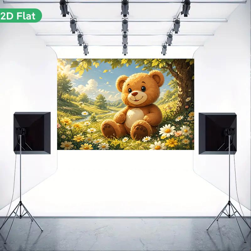 2D Flat Banner 1pc On Grass Cute Bear Colorful Pattern Ethnic Style Modern Backdrop For Studio Wedding Christmas Birthday Party Garden
