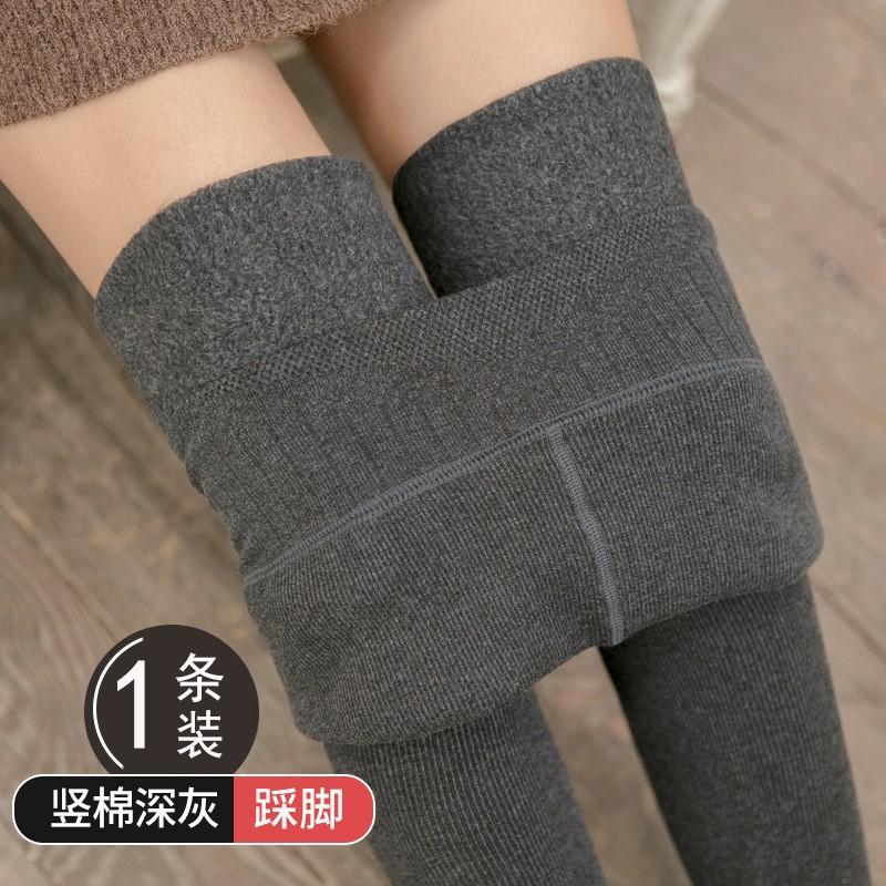 Pure cotton vertical leggings, high-end gray spring, autumn and winter thickened thermal leggings with feet and women's large-size stockings