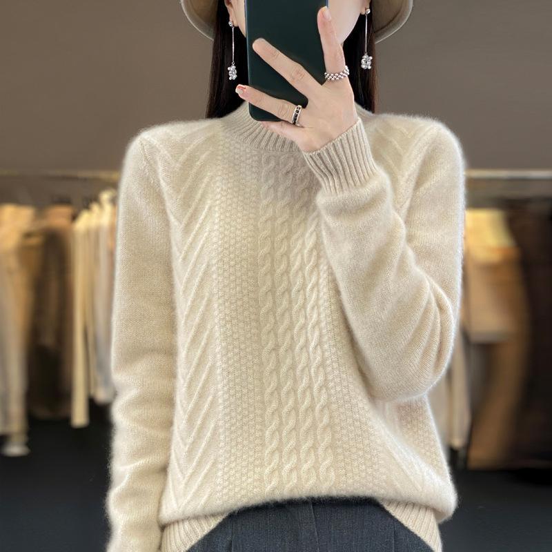 Vintage Women's Sweater Solid Autumn Winter New Half High Collar Pullover Knit Shirt Top