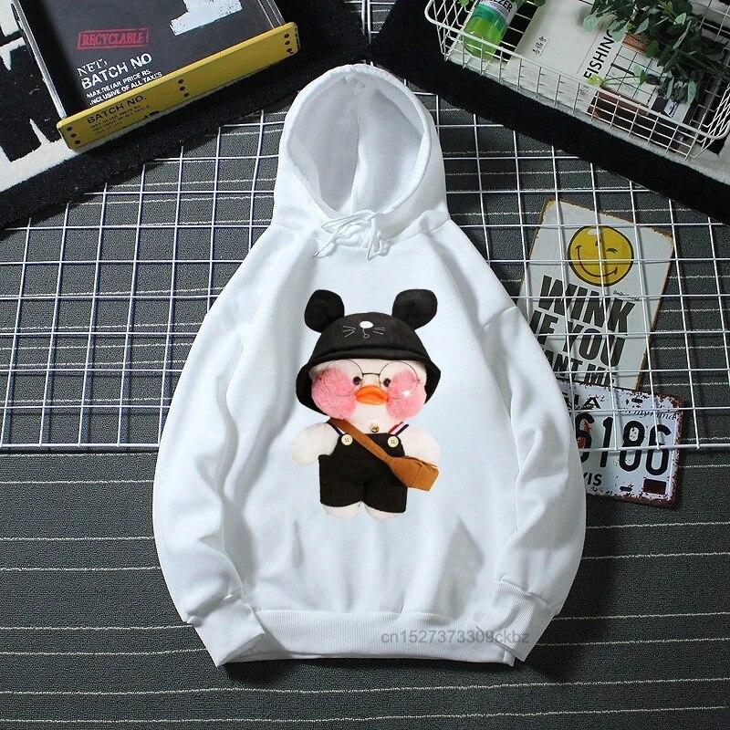 Cute Lalafanfan Hoodies Kawaii Cafe Duck Cartoon Print Boys Hoodies Funny Baby Casual Girl’S White Sweatshirt
