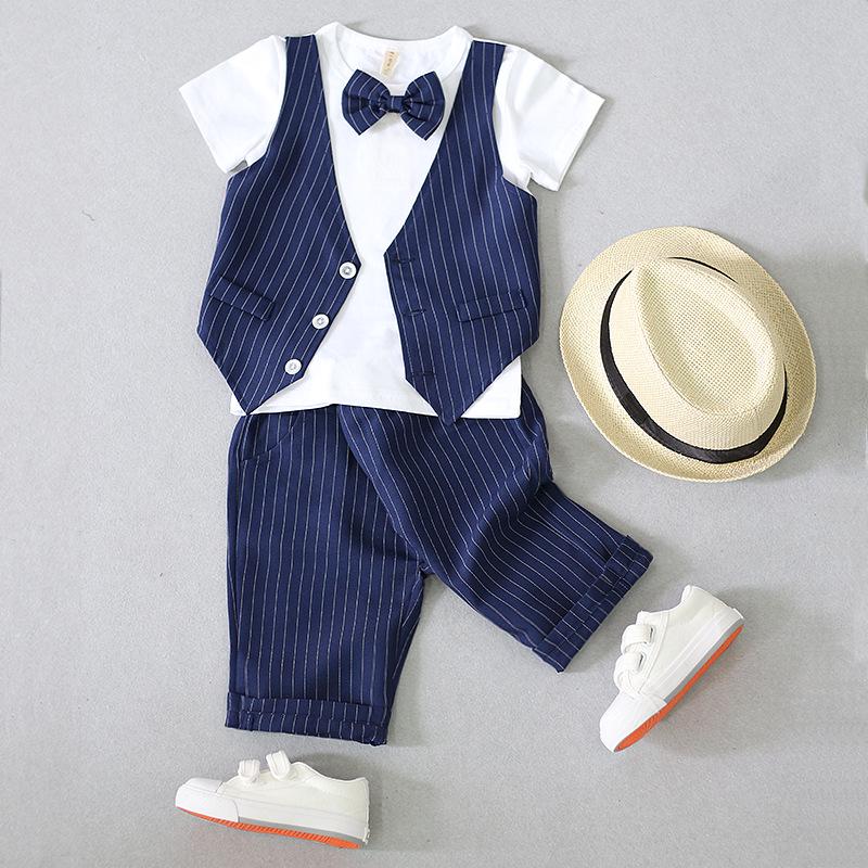 2024 Summer Boys' Formal Two-Piece Set: Sweatshirt and Faux Vest Combo