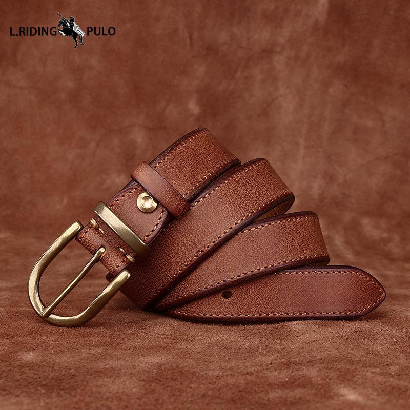 Módní Osobnost Pravá Kůže Pás Retro Kolíčková Spona Ležérní Univerzální Kalhotový Pás