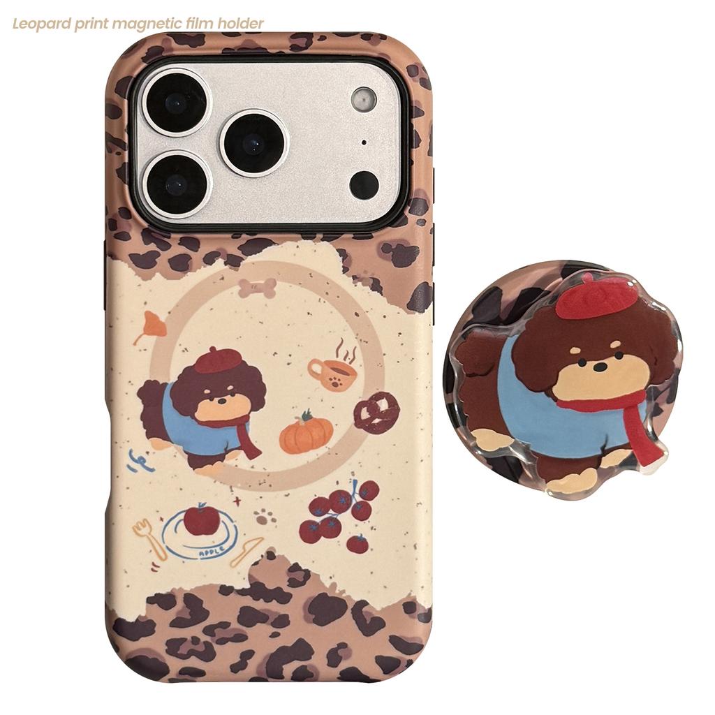Leopard Puppy Magnetic Holder for Apple 17 Promax Phone Case for IPhone 16 Retro Cartoon 15 Hard 11