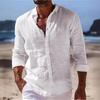 Men's Everyday Long-Sleeve Button-Down Shirt - Casual Cotton Linen, Solid Color, Spring/Summer Style, Turn-Down Collar