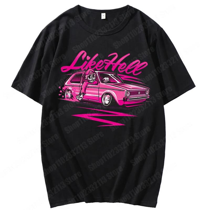 Unisex Anime Girl Car Graphic Tees Shirt Summer Short Sleeve Harajuku Casual Loose Tops Ropa Hombre