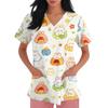 Women's V Neck Short Sleeve Work Top with Pockets Animal Print Medical Scrub Shirt for Healthcare Professionals Nursing Uniform