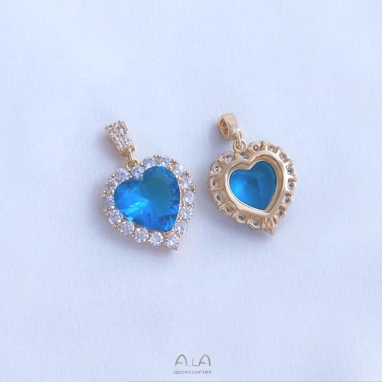 14K Ozeanherz Kristall & Zirkon Pfirsichherz Halskette Anhänger