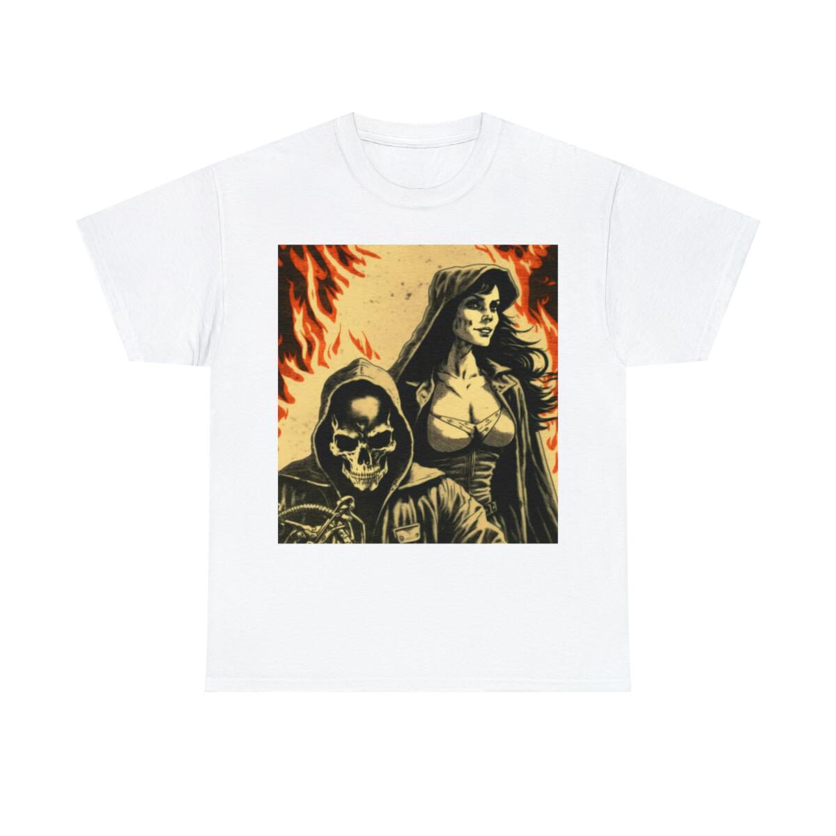 Vintage Style Biker T Shirt Motorcycle Pin Up Babe Grim Reaper Flames Skull 3D S разноцветный