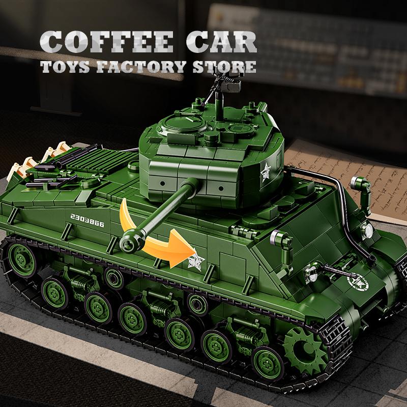 WWII US Army M4 Tank Construction Blocks Puzzle Playthings Collectors M26 Panzer MOC Bricks Military Model Kits Adult Children Birth Date Gifts
