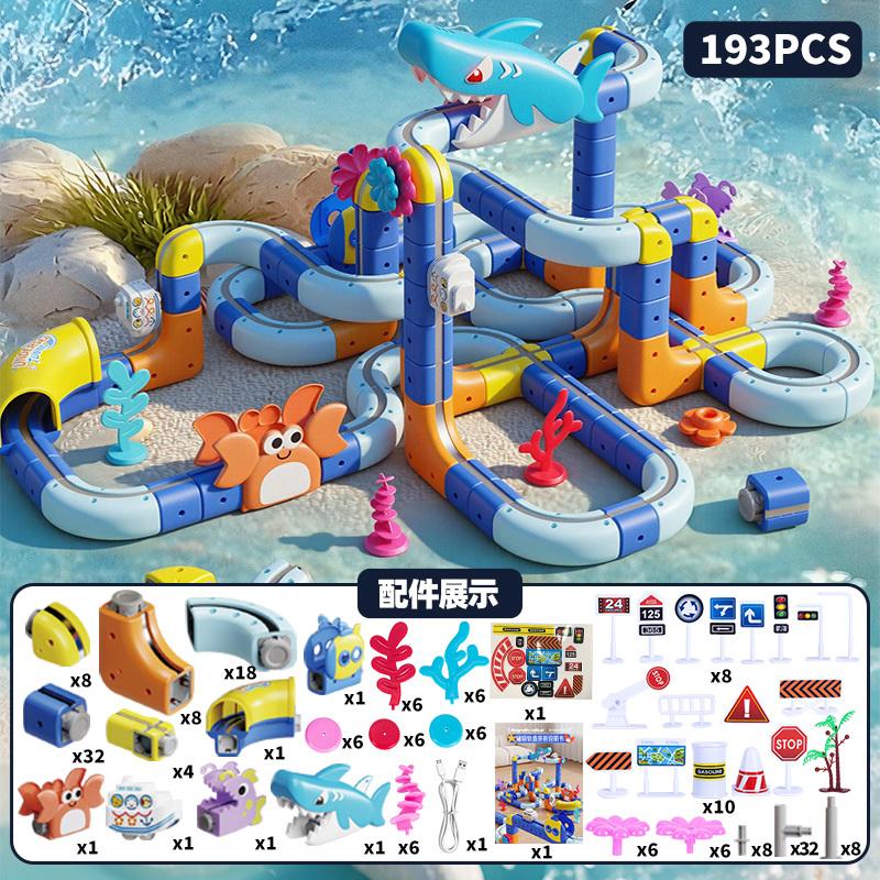 New Diy Magnetic Car Stem Racing Car Ocean Railtrack Set Montessori Motorized Train & Gravity Maze Toy Educational Gift For Kids