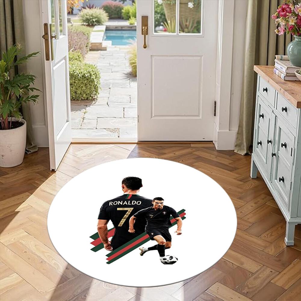 Cristiano Ronaldo Round Area Rug Perfect for Outdoor Dining Room Kitchen Bedrooms Antislip Round Carpet Anime Office Decor Perfect Gift for Women Men