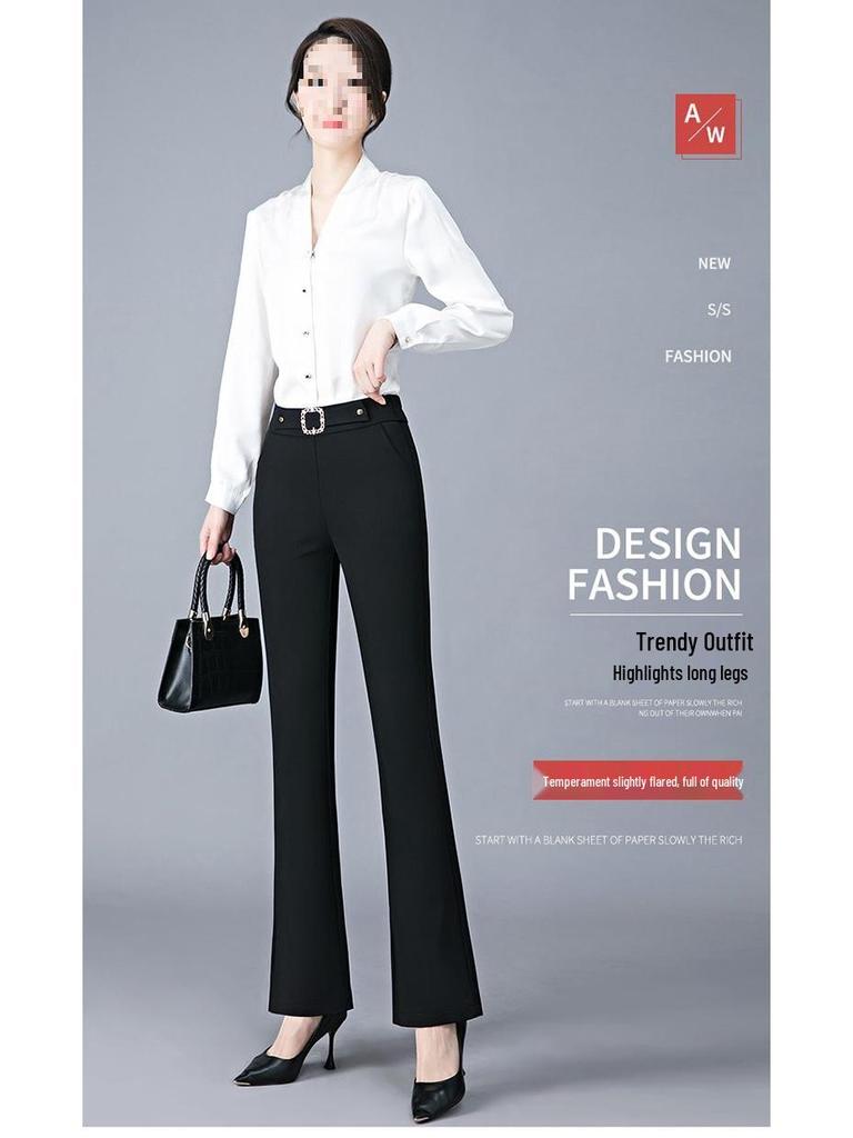 Women's Black High Waist Slimming Bell Bottom Suit Pants