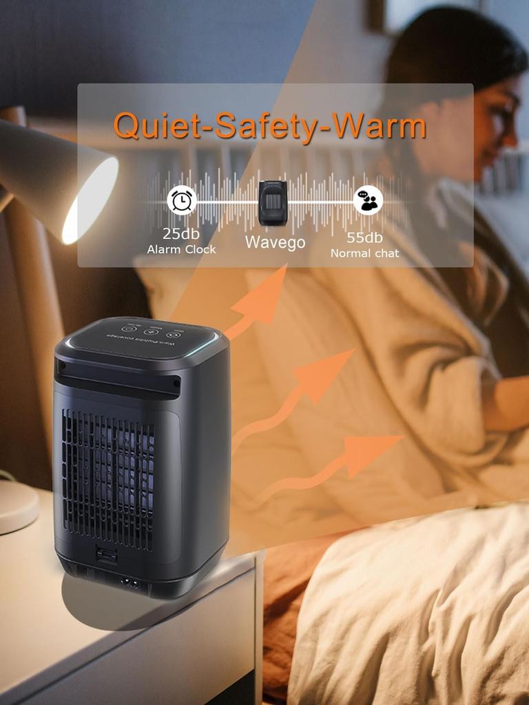 Portable Electric Heater 1500W, 3 Modes, Remote Control, Quiet & Safe for Bedroom or Office