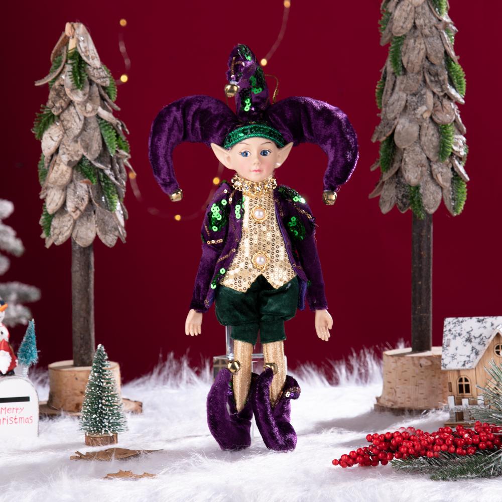 Purple-Green-Gold Sequin Christmas Elf Doll