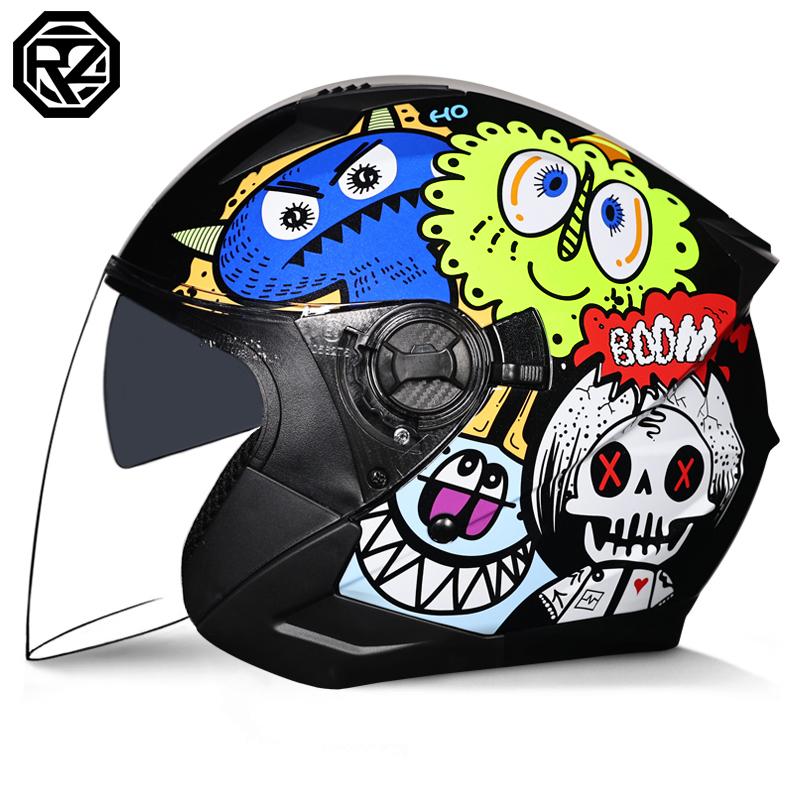 ORZ Motorcycle Helmet Half Face Double Lens Moto Four Seasons Men Women Street Fashion Helmet Capacete De Moto Safety