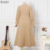 ZANZEA Women Casual V-Neck Solid Color Long Sleeve Loose Long Dress