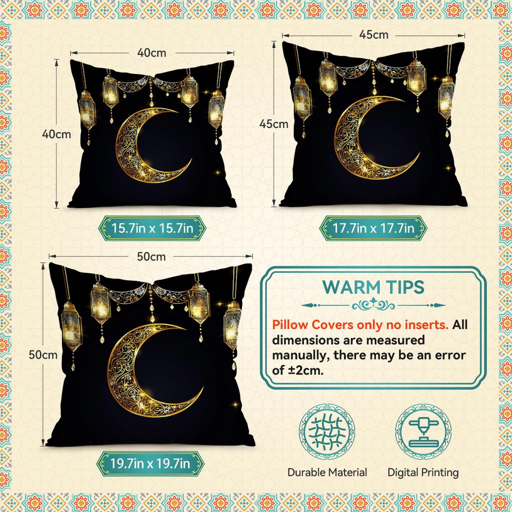 Golden Crescent During Ramadan Pillowcase Bedroom Sofa Cushion Cover 100% Polyester Living Room Cushion Pillowcase Home Decor