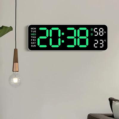 Despertador Digital Eletrônico Retangular LED Brilho Ajustável Fonte Colorida Número Criativo Relógio de Parede para Decoração de Quarto