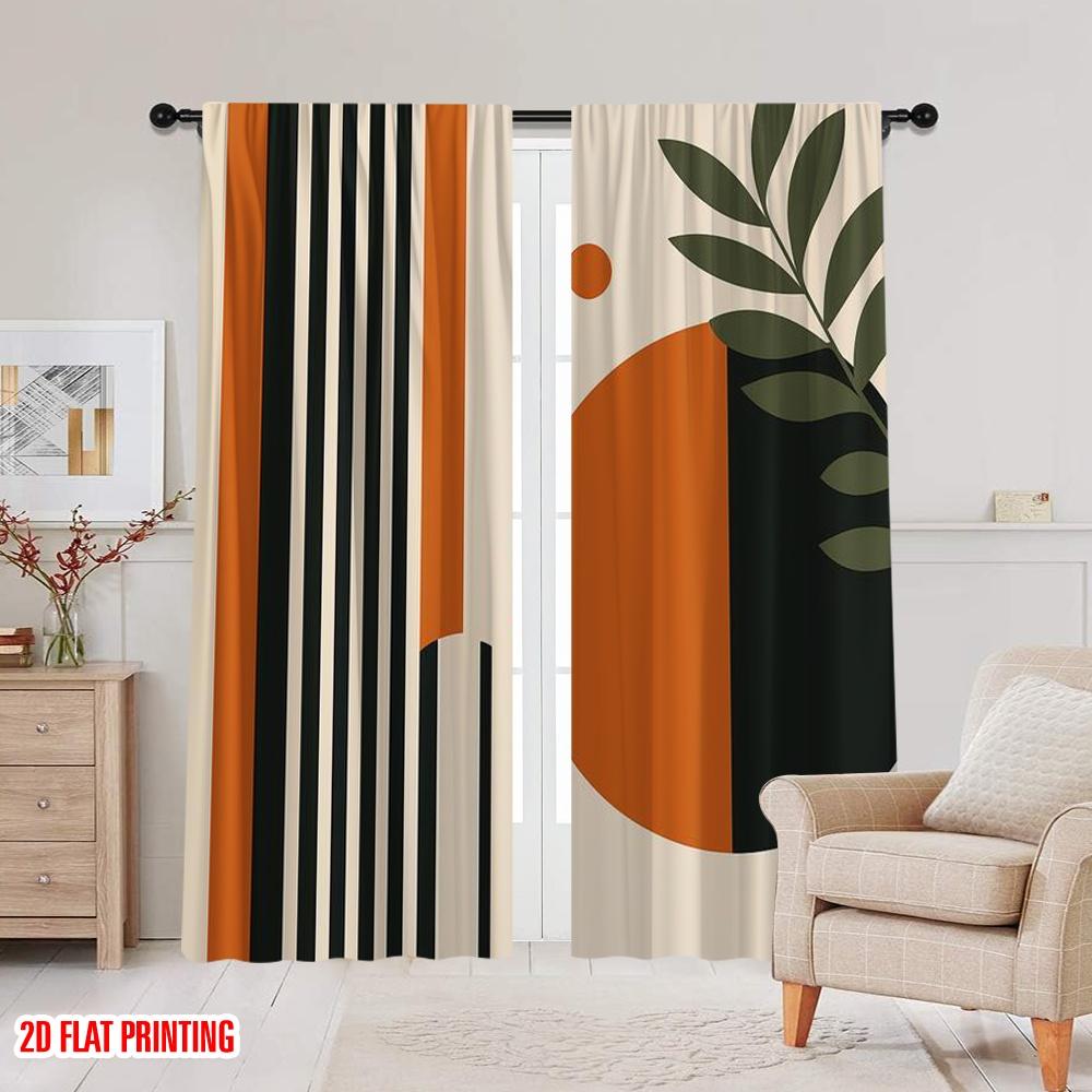 2pcs,2D plane printing Contemporary Curtains Retro Geometry Versatile Polyester (without rod) Art Deco Festive Use for Living