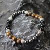 Simple Men Bracelet Natural Lava Tiger Eye Stone Hand Beaded Brass Braclet Casual Accessories Prayer Meditation Yoga Braslet