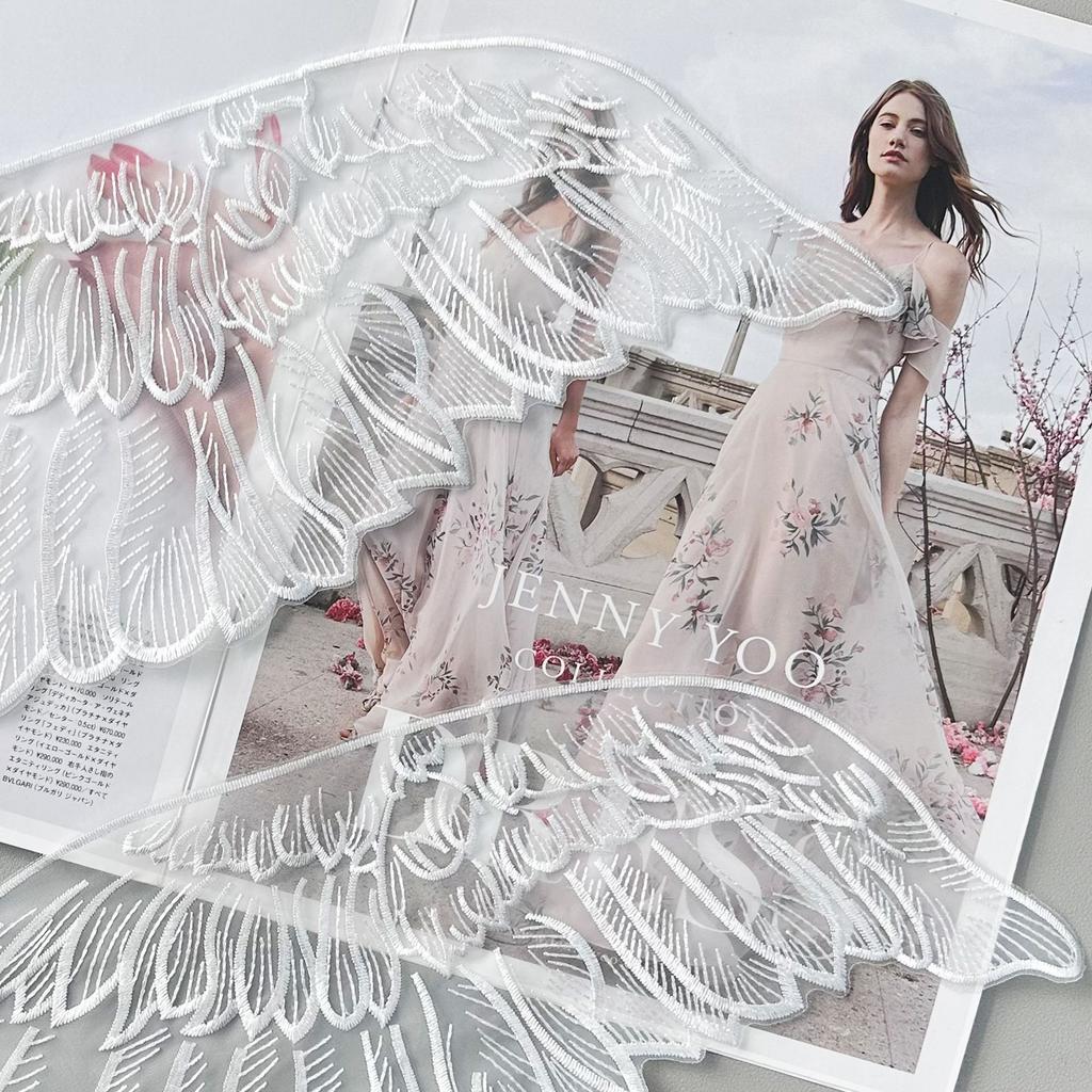 White Organza Big Wings Feather Lace Embroidered Cloth Sticker Dress Performance Clothes Clothing Accessories Decal Decoration