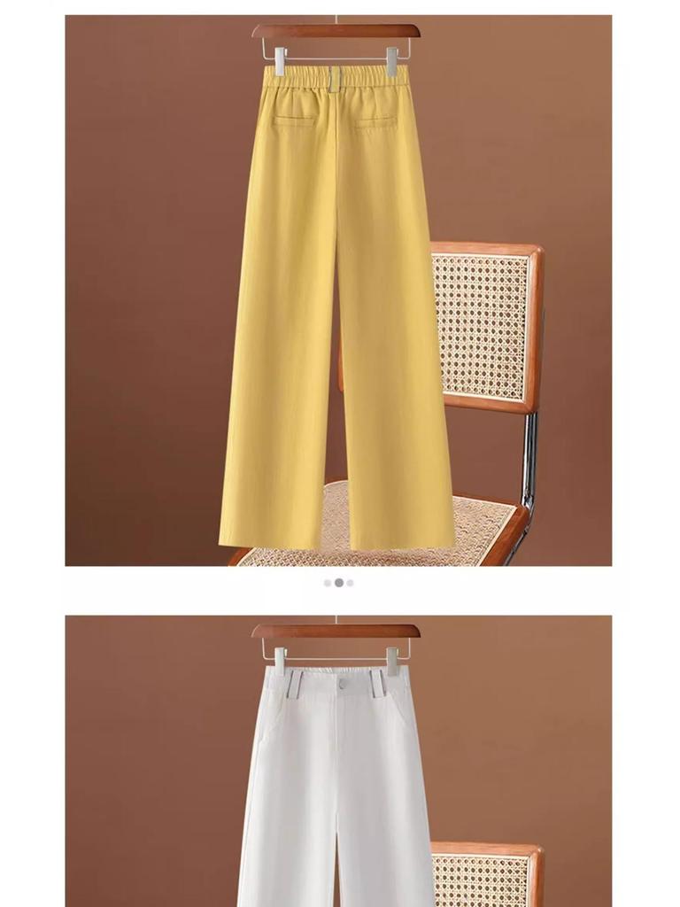 Damen Sommer 2025 Tencel Baumwolle Leinen Weitbein Hosen mit Drapierung - Petite Neun-Punkt-Länge