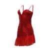Women's Sequin Halter Dress Dinner Dress Wrap Hip Short Dress Patchwork Lotus Hem