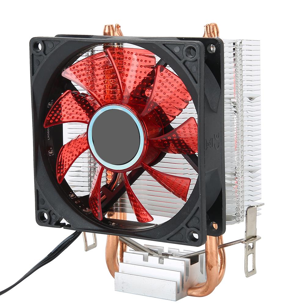 CPU Cooling Fan 3 Pin Connector PC Accessory Light 2 Brass Pipe for 775 Celsius 1155 Celsius (Red )