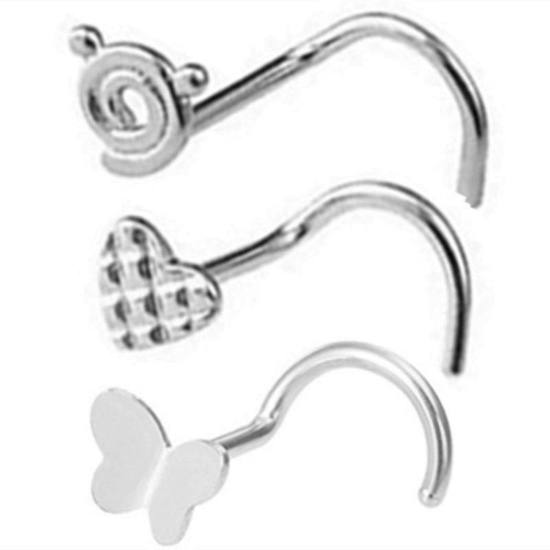 3PCS Pink Crystal Bend Nose Piercing Stud Set Spider Nose Ring Bulk Twist Butterfly Nose Rings And Studs Pack Piercing Nariz Lot
