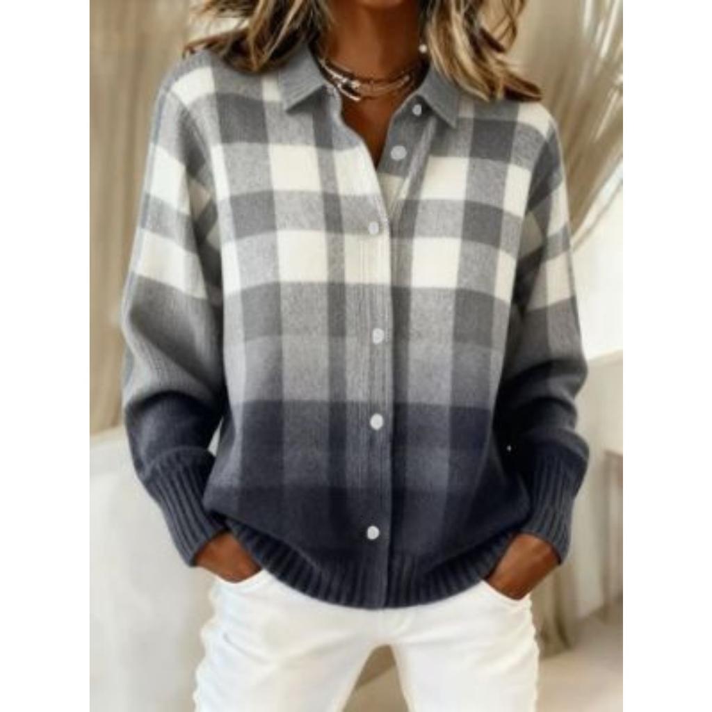 Damenhemd mit Revers und Strickjacke, Einfarbig gestrickt, 3D-Druck, Weihnachten, Herbst, Winter