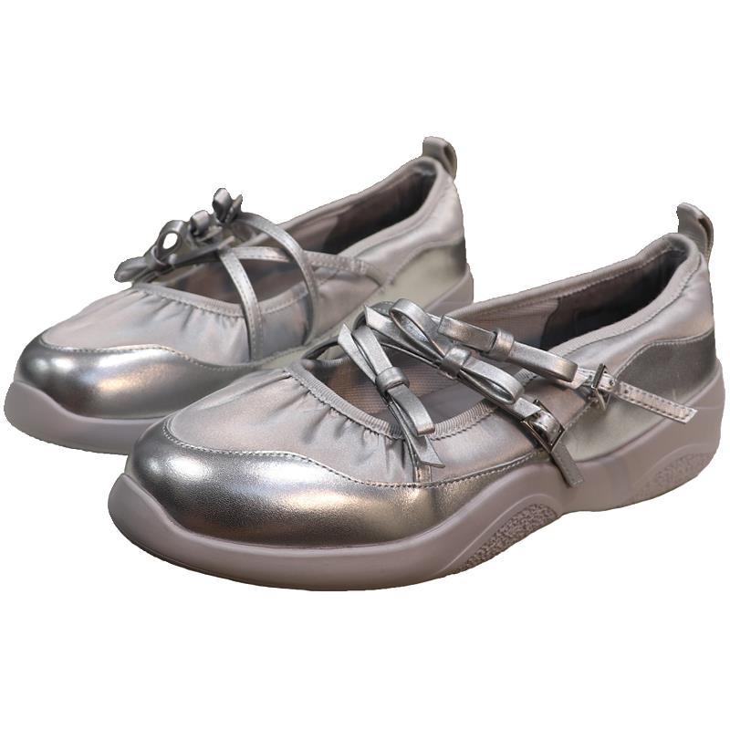 Sheepskin Dong Jie's same 6cm inner height increase women's shoes ballet soft-soled sneakers bow Mary Jane shoes single shoes