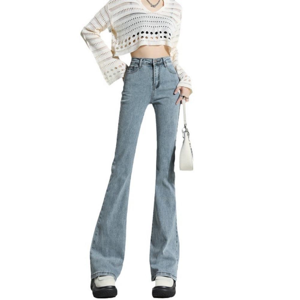 Versatile micro-pull jeans women's spring and autumn new elastic high-waisted thin and tall small horseshoe jeans