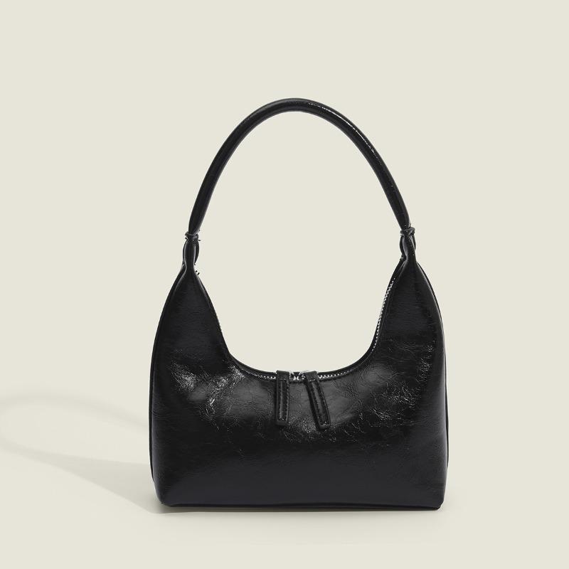 

Silver crescent armpit bag bright lacquered handbag fashion niche design handbag popular mini bag чорний