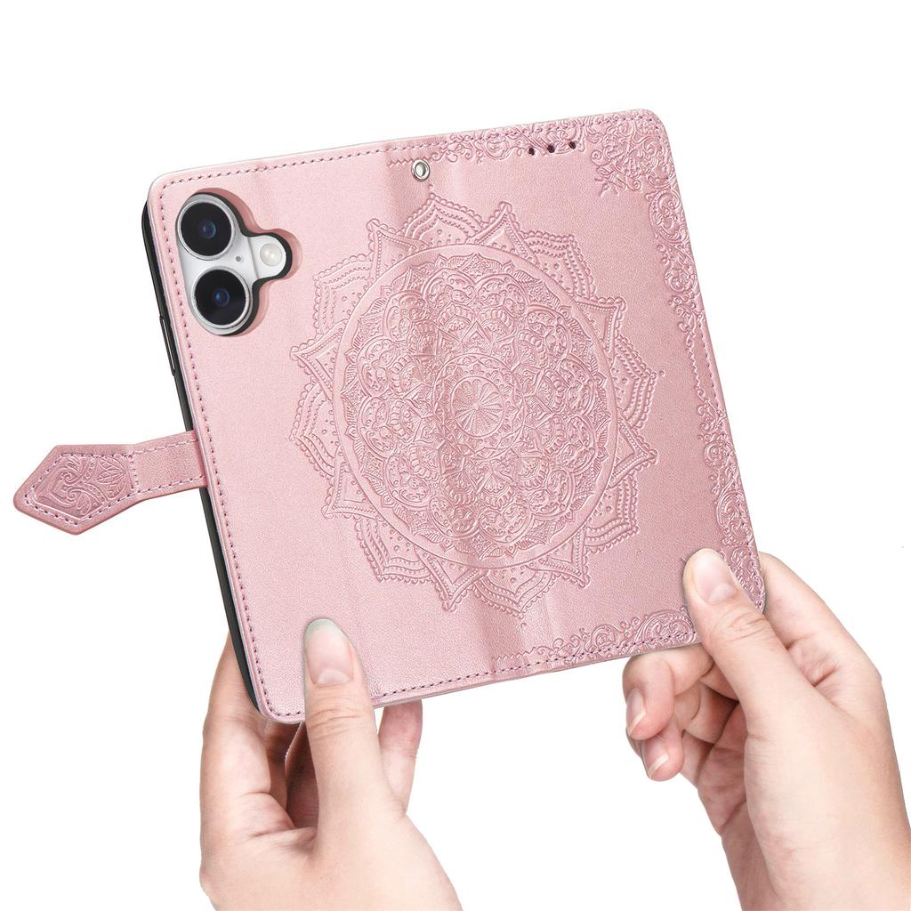 For iPhone 16 Plus Case Mandala Embossed Design Leather Wallet Phone Cover