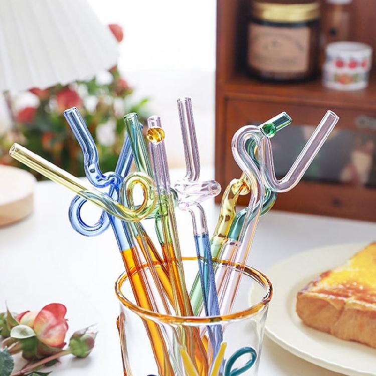 Colorful Glass Straws Reusable Drinking Straw Spiral Shape Easy to Use Clean