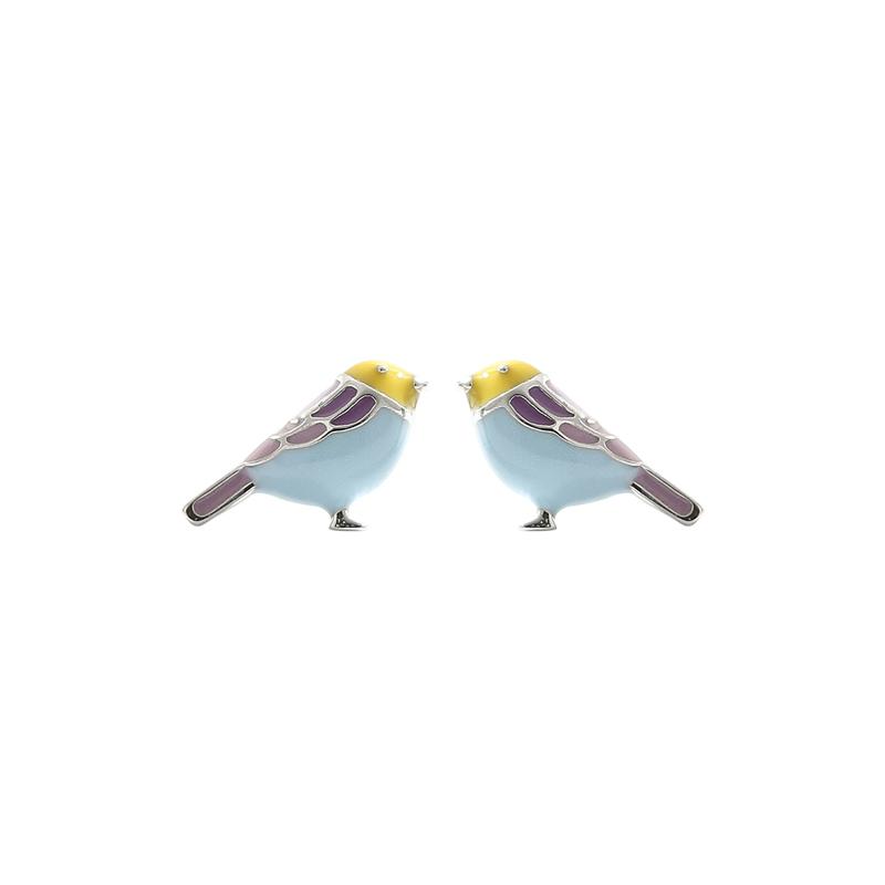 Real 925 Silver Colored Enamel Bird Mini Stud Earrings For Women Classic Animal Fine Jewelry Light Accessories