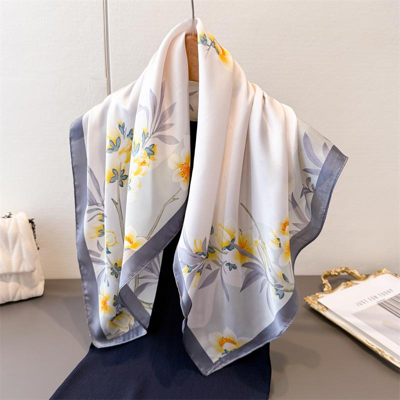 New Floral Print Silk Feeling 70cm Square Scarf Women Foulard Cashew Neckerchief Lady Satin Head Hijab Female Decorate Neck Ties