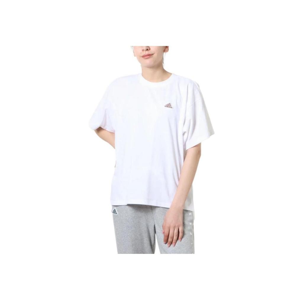 Adidas Solid Color Logo Letter Patch Short Sleeve T-Shirt Women Tops White IA5249