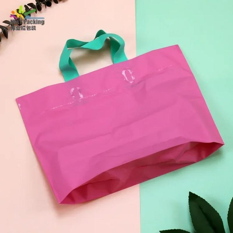 50pcs Clothing Handbag Solid Plastic Frosted Shopping Bag Double Sided Printing Peach Heart Checkered with Bottom Packaging Sack