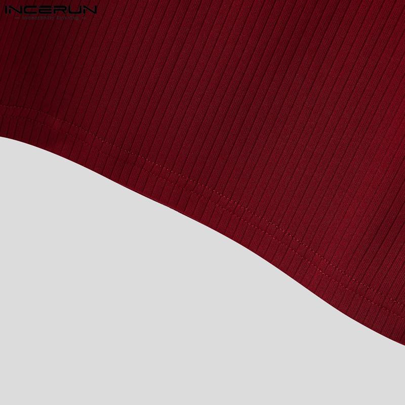 INCERUN Men V Neck Short Sleeve Bandage Rib Casual Fitted Short T-shirts Tops