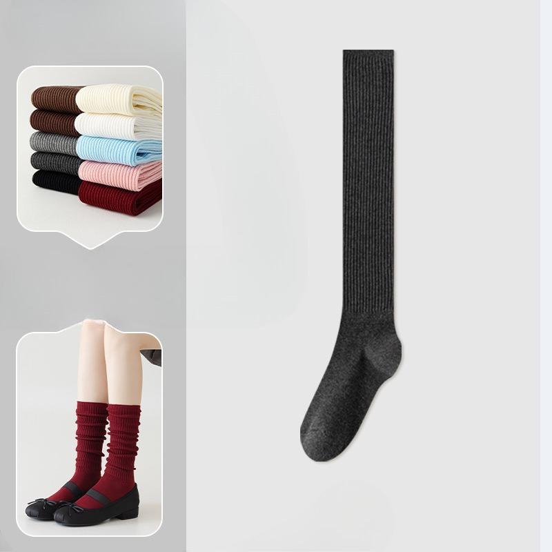 Ankela Red Socks, Women's Calf Socks, Pure Cotton Autumn and Winter Angora Red Knee-high Socks, Vertical Boneless Socks, Pile Socks