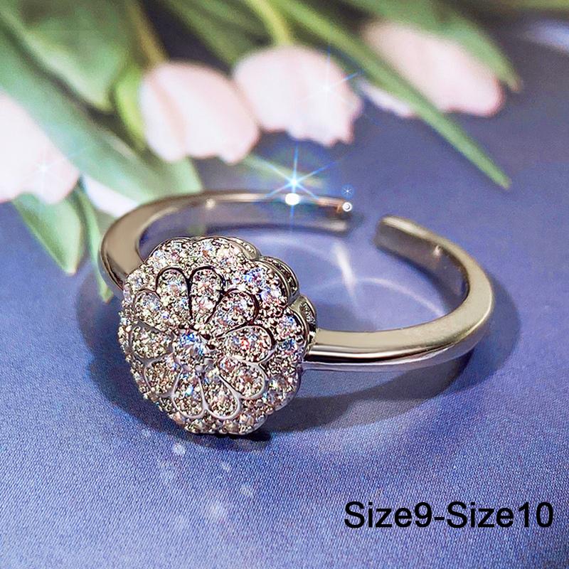 Huitan Ästhetische Blumenringe für Damen Große/Kleine Größen Band Zarter Mädchen Fingerring Verlobung Hochzeitsparty Modeschmuck resizable gray