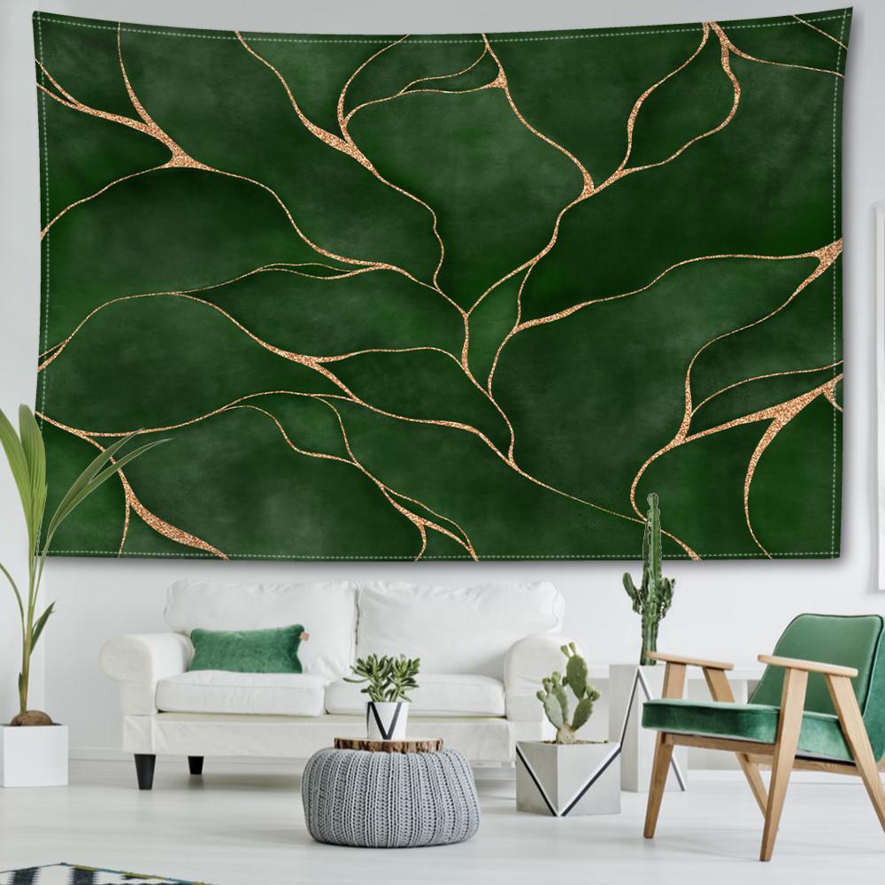 White Green Gilded Leaf Printed Tapestry, Modern Art Style Room Bedroom Study Living Room Wall Hanging Art Wall Decoration
