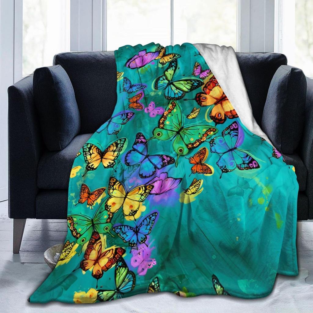 Colorful Butterfly Pattern Digitalprinted Polyester Bedroom Velvet Flannel Cover Blanket Fleece Soft Cover Blankets for Beds
