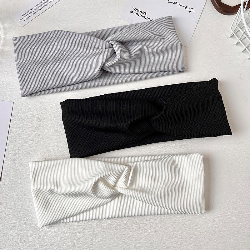 European-American Striped Solid Color Yoga Headband - Women's High Elasticity Hair Band